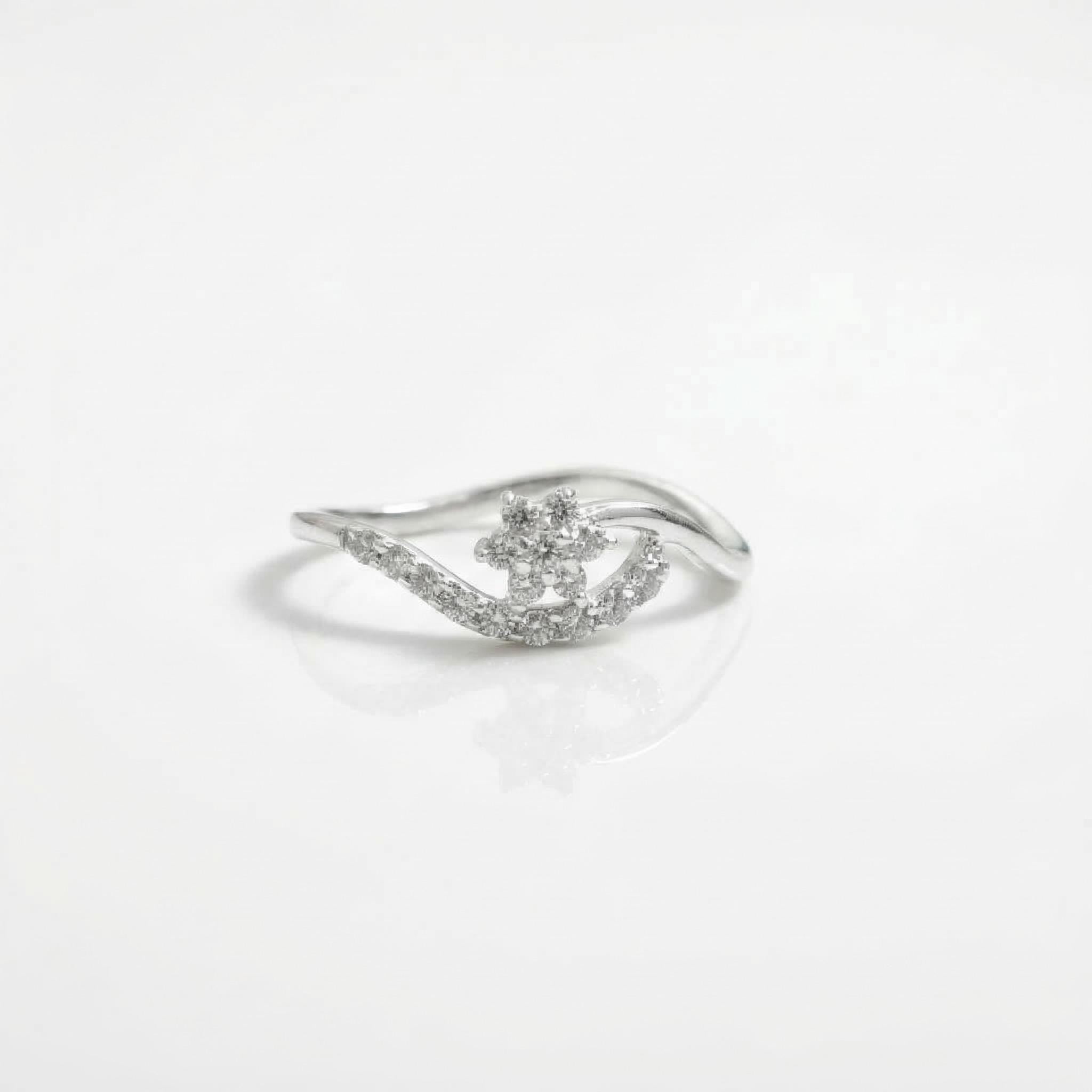 Sterling Silver CZ Flower Wave Ring, Boho Stackable Open Band Jewelry