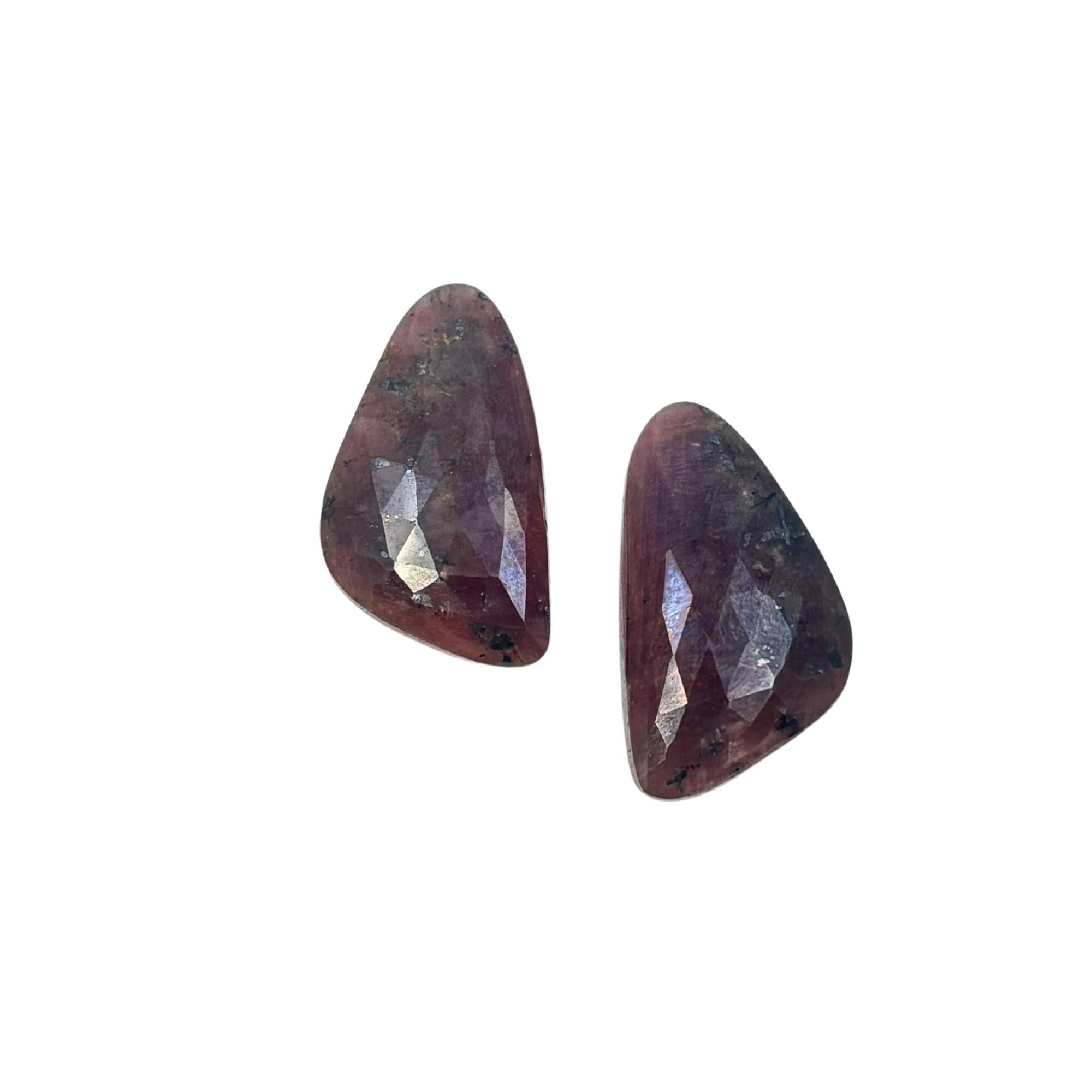 Rose Cut Sapphire Gemstone Slices: Natural Untreated Pair, Fancy Shape