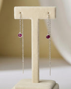 Ruby Threader Earrings 925 Sterling Silver | Dainty Chain Drop | July Birthstone | Minimalist Jewelry