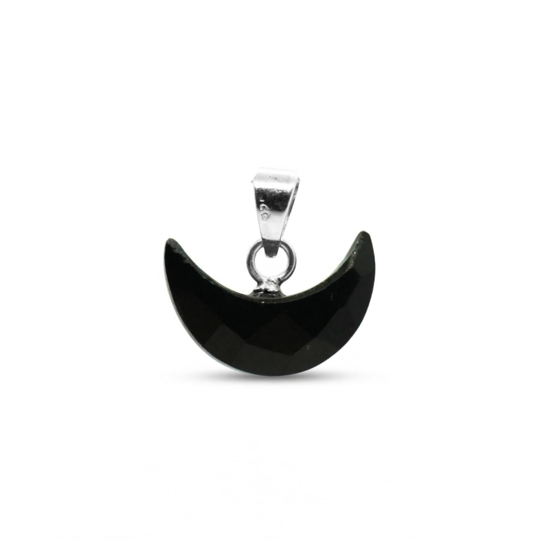 Black Onyx Crescent Moon Pendant: Sterling Silver Protection Amulet