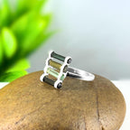Raw Green Tourmaline Bar Ring: Sterling Silver October Birthstone