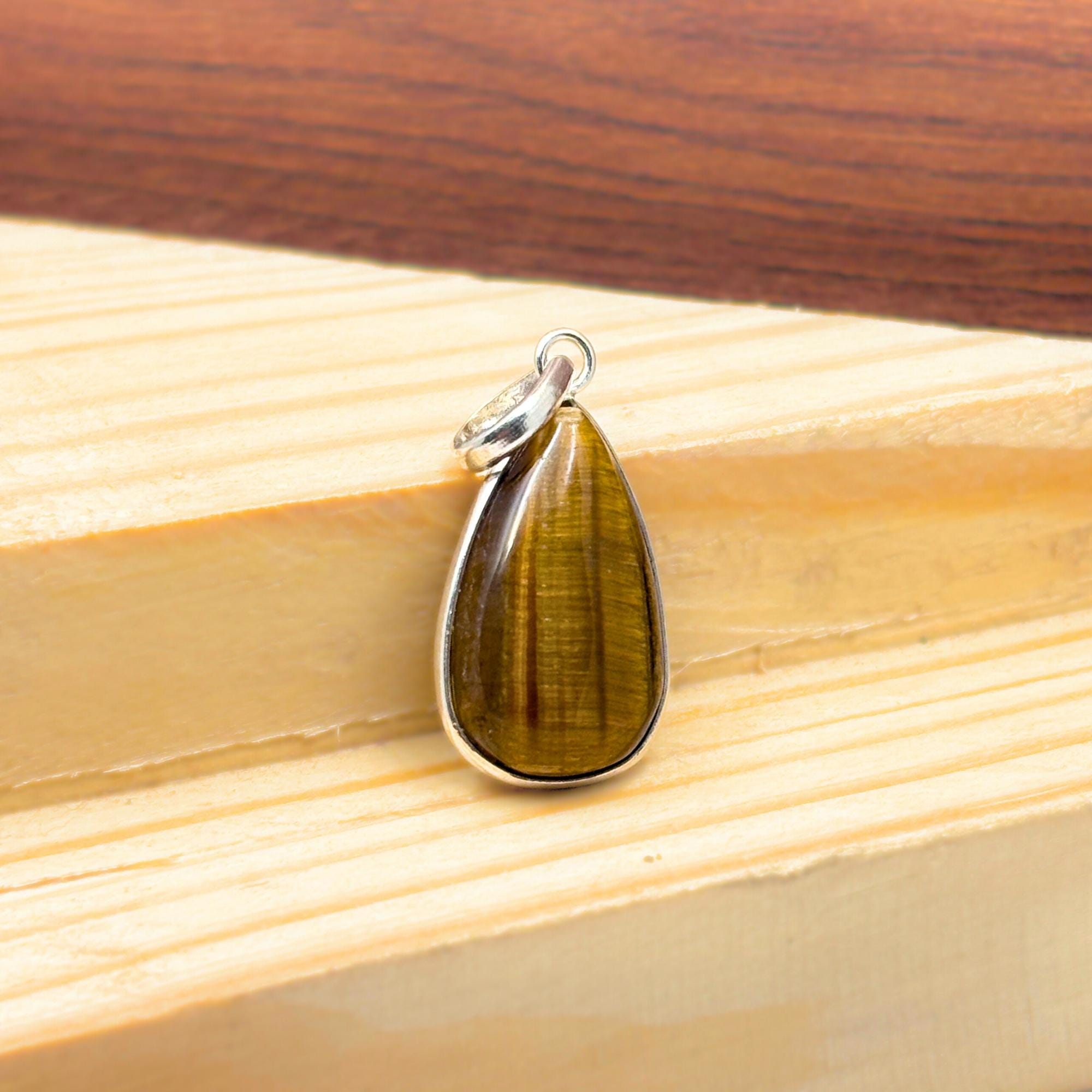 Tiger Eye Pendant Necklace, 925 Sterling Silver Golden Brown Gemstone Pendant, Boho Crystal Jewelry Gift for Her