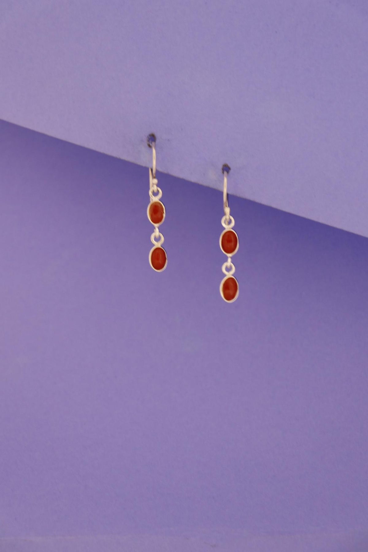 Red Coral Oval Drop Earrings | 925 Sterling Silver Dangle | Artisan Handmade Boho Jewelry