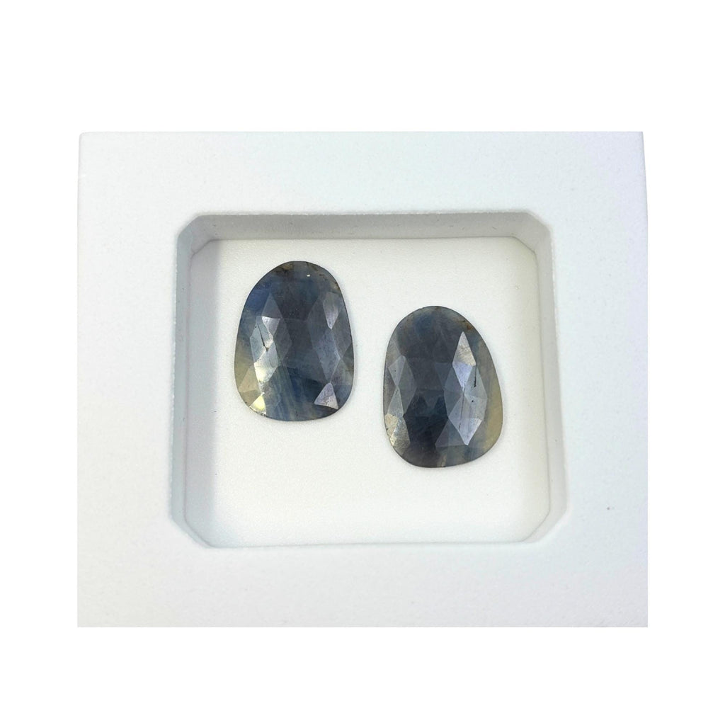 Untreated Sapphire Gemstone Slices: Rose Cut, Flat Back Pair