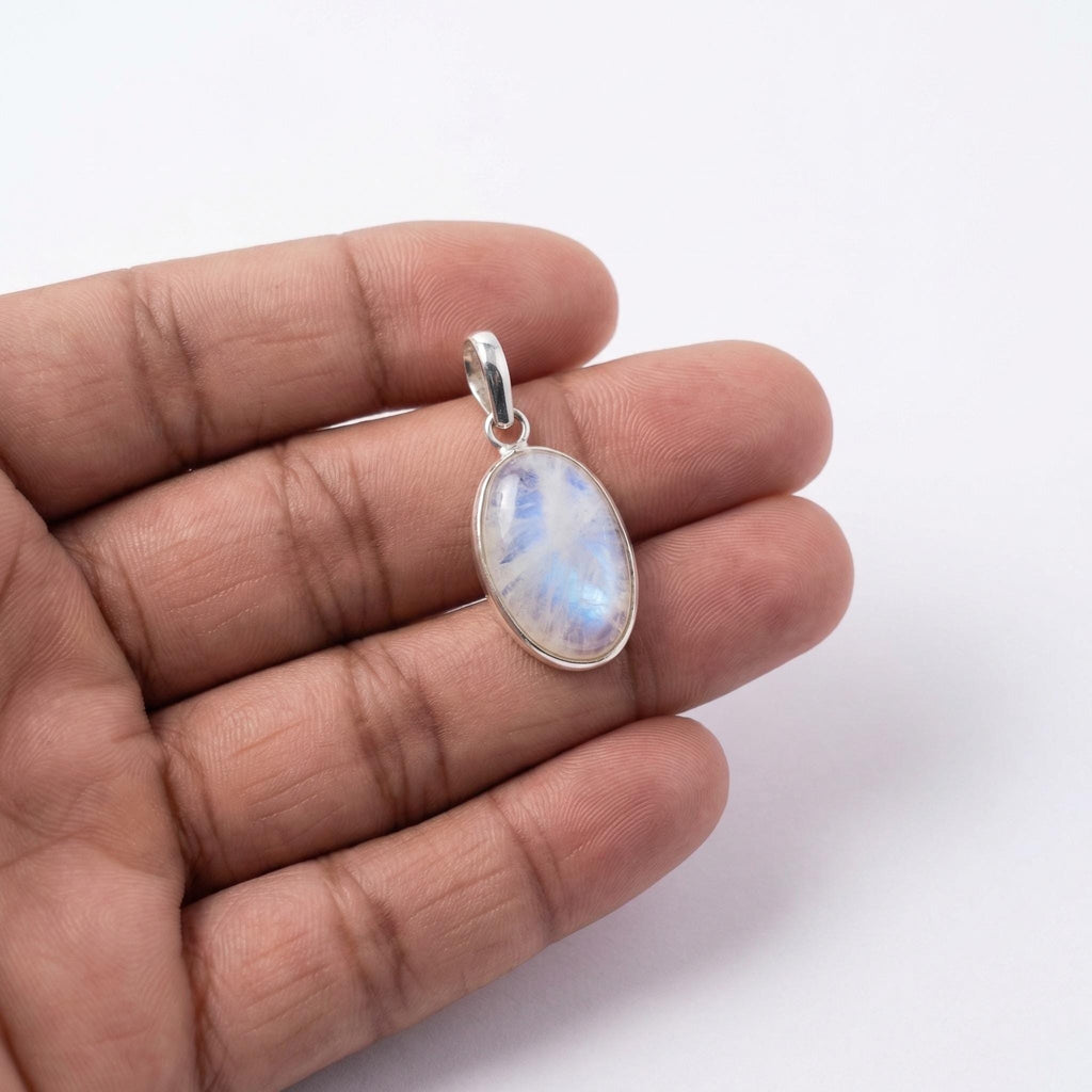 Oval Moonstone Pendant – Sterling Silver Boho Gemstone Necklace
