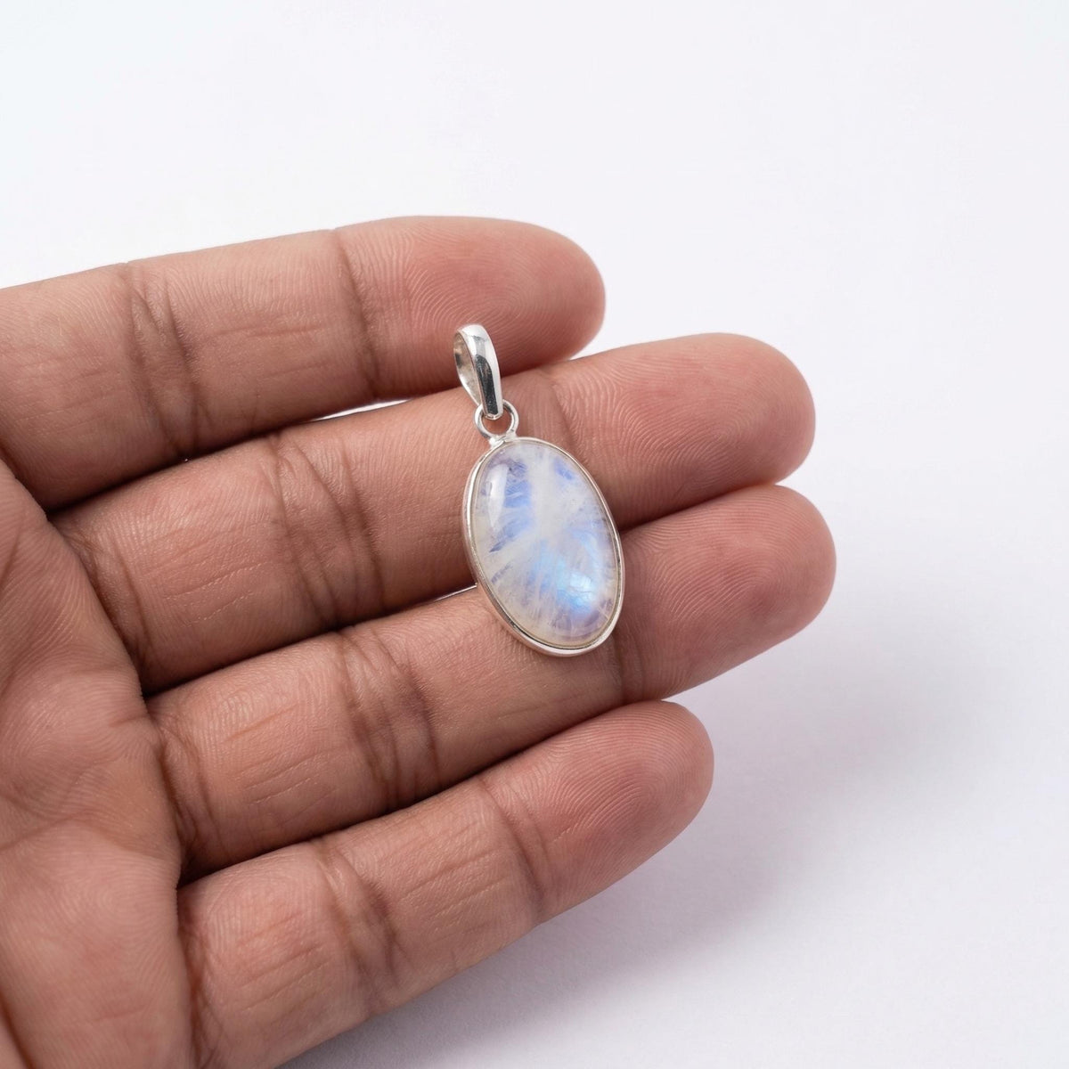 Oval Moonstone Pendant – Sterling Silver Boho Gemstone Necklace