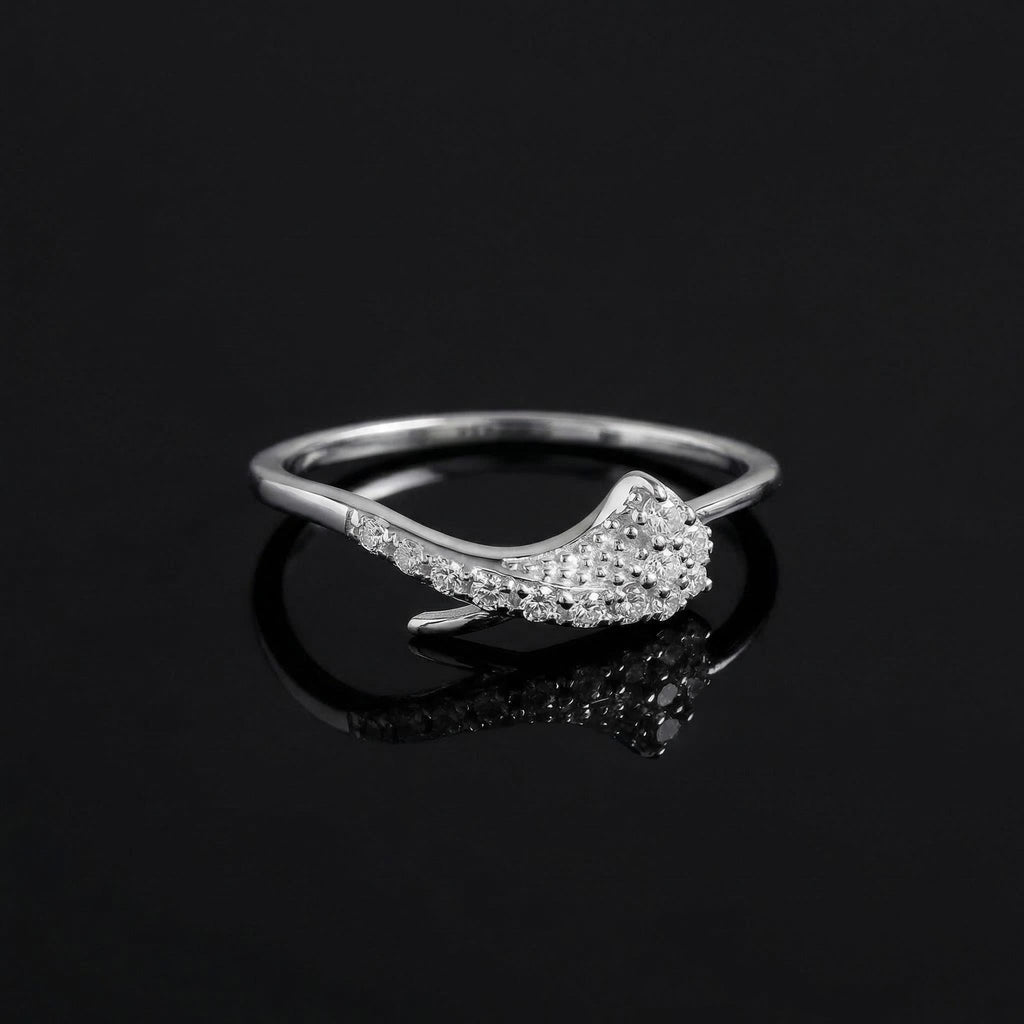 Sterling Silver CZ Wing Ring, Pavé Feather Open Band, Boho Stacker Jewelry