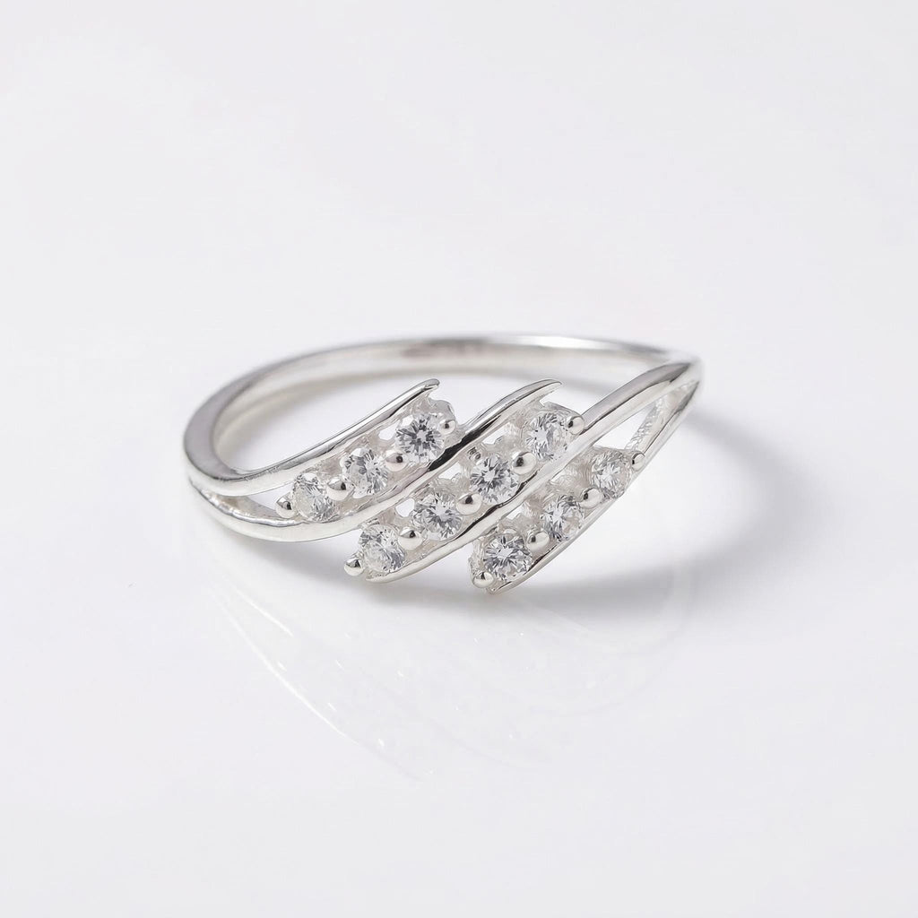 Silver CZ Wrap Ring, Minimalist Open Design, Multi-Stone Sparkle, Elegant Women's Jewelry