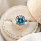Natural Topaz & CZ Ring | 925 Sterling Silver | Floral Gemstone Band | Handmade Jaipur
