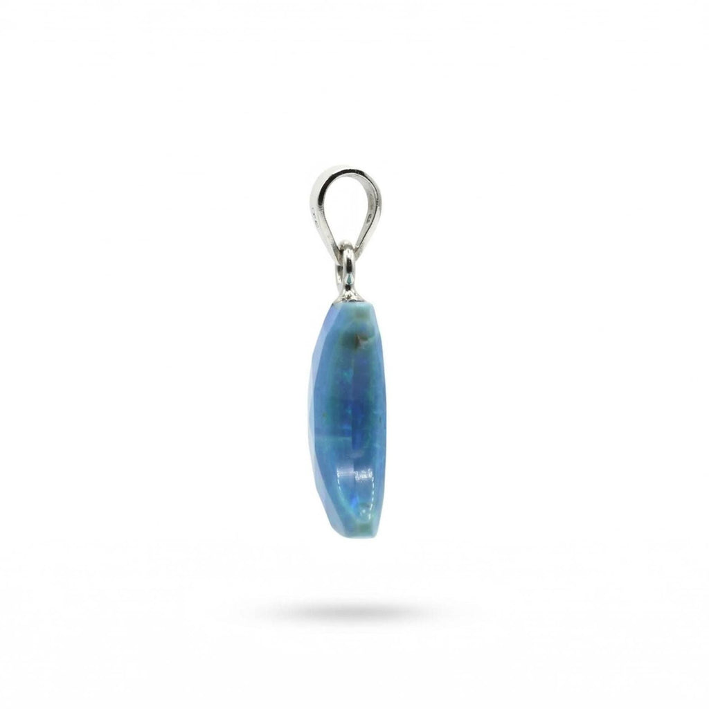 Blue Opal Crescent Moon Pendant | 925 Sterling Silver Celestial Necklace