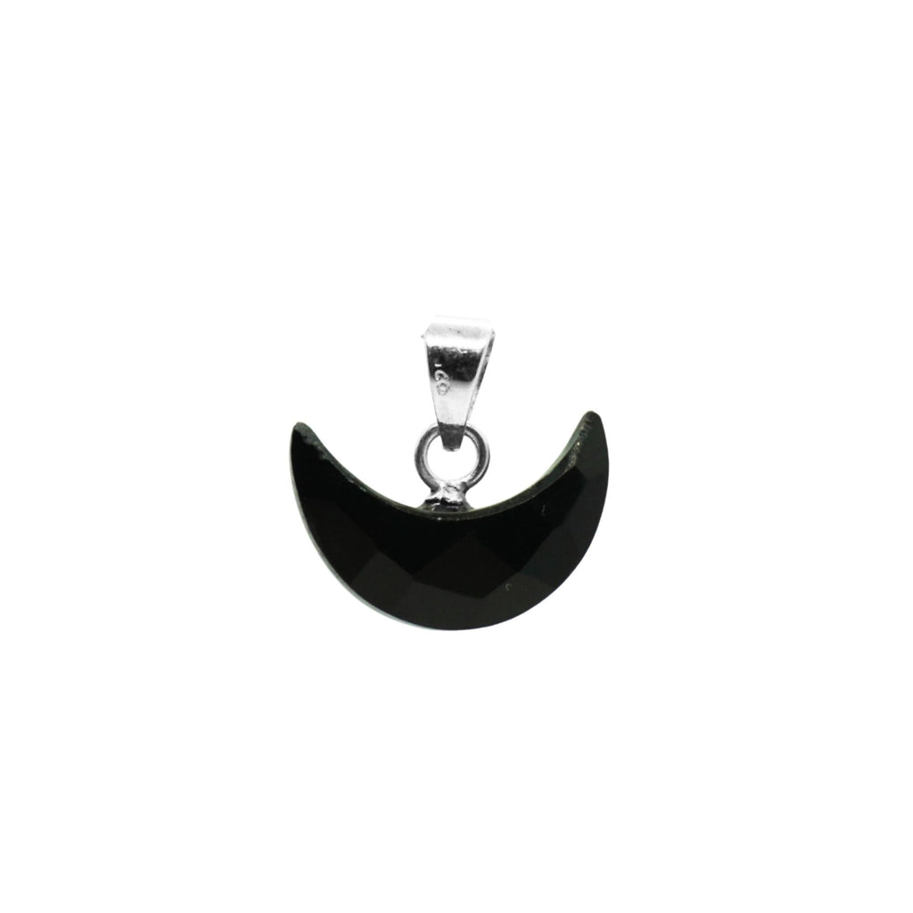 Black Onyx Crescent Moon Pendant: Sterling Silver Protection Amulet