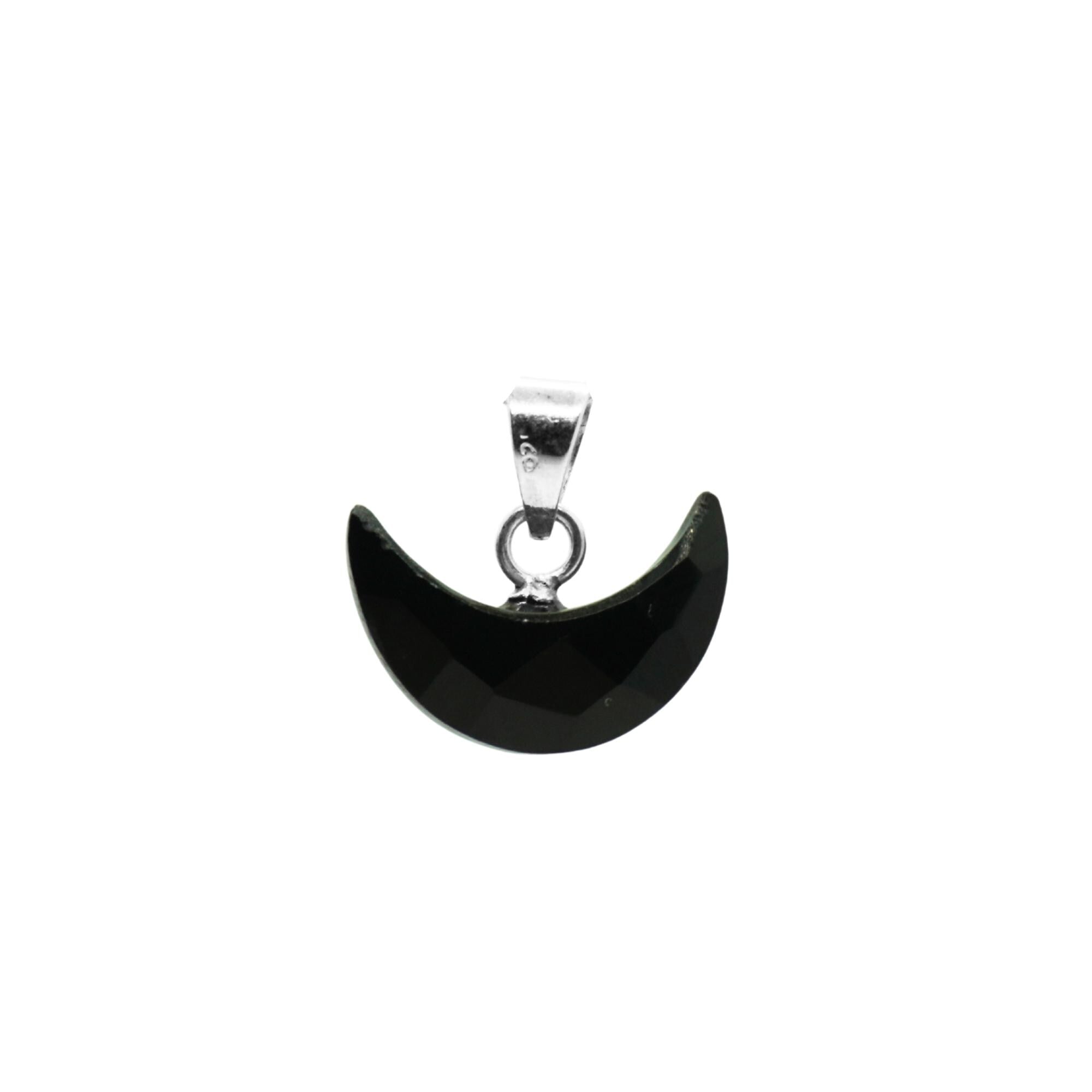 Black Onyx Crescent Moon Pendant: Sterling Silver Protection Amulet