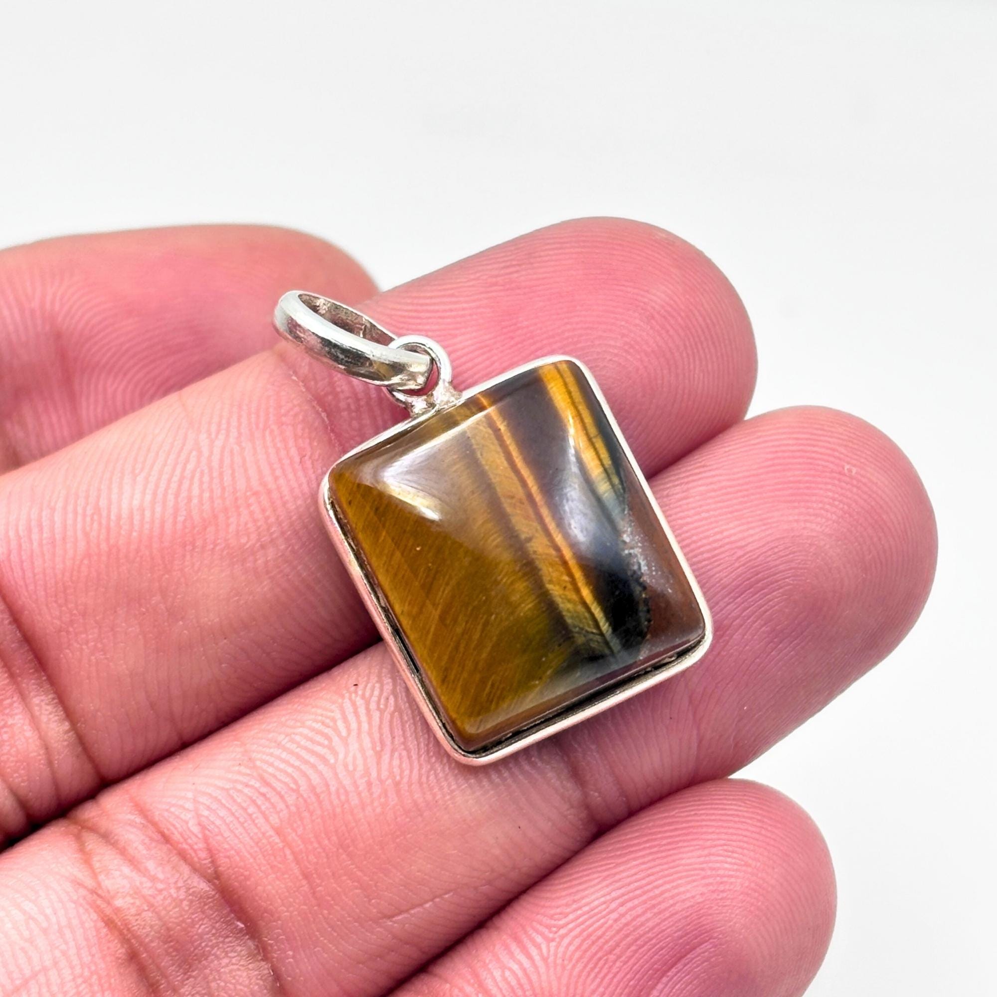 Tiger Eye Pendant Necklace, 925 Sterling Silver Natural Gemstone Protection Necklace, Healing Crystal Gift for Her