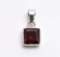 Square Garnet Sterling Silver Pendant – Minimalist Deep Red Charm