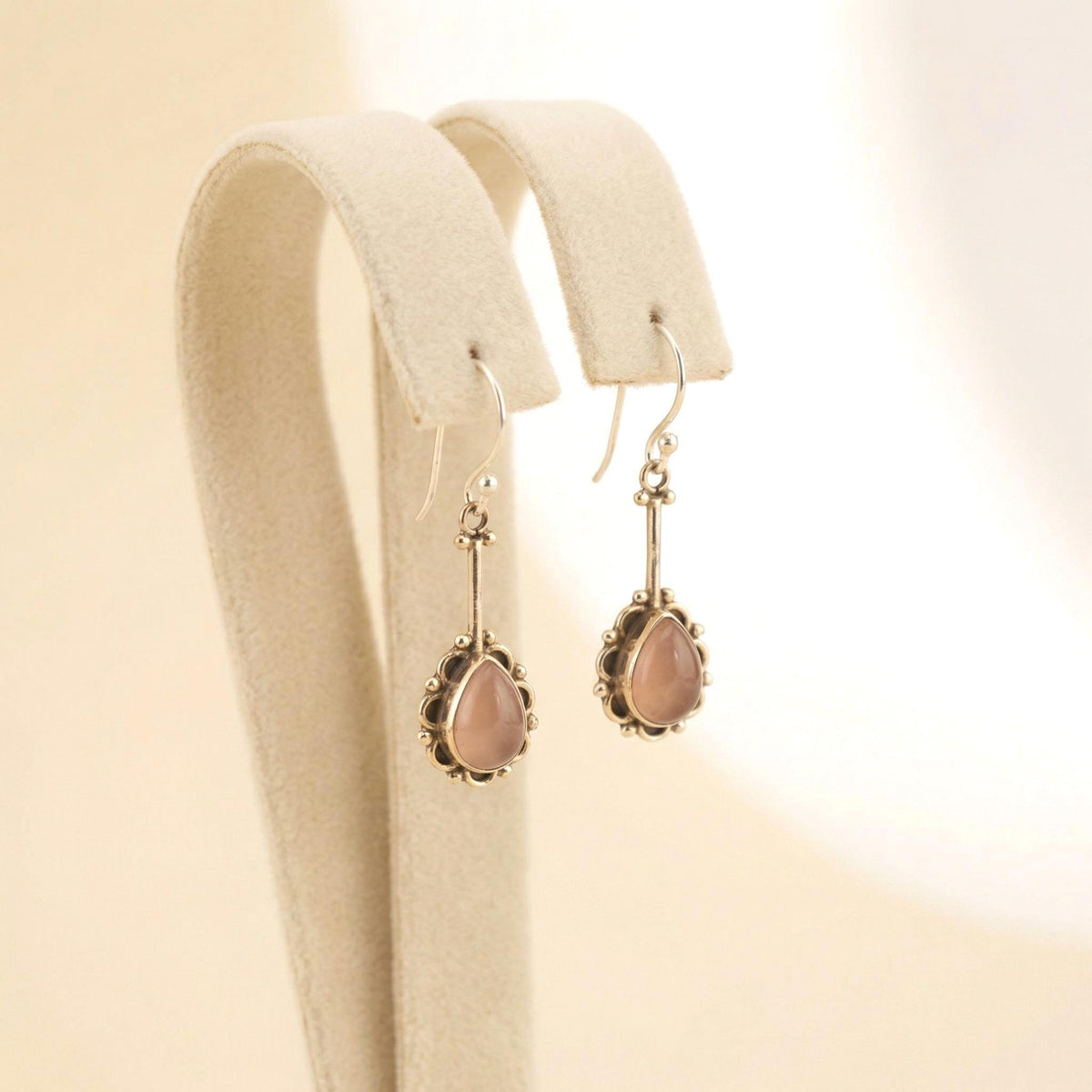 Rose Quartz Pear Drop Earrings | Sterling Silver Dangle | Handmade Gemstone Jewelry
