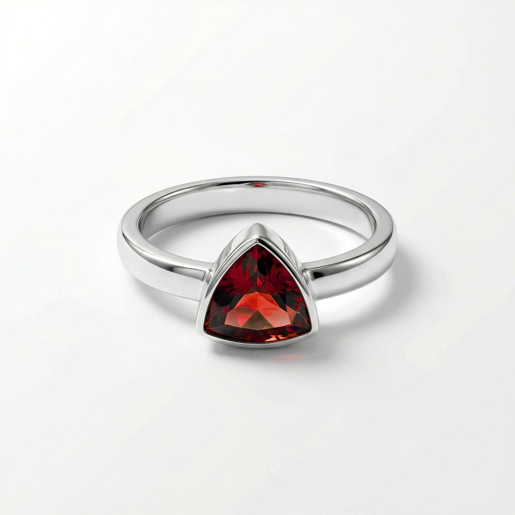 Garnet Trilion Ring: Sterling Silver, January Birthstone