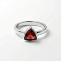 Garnet Trilion Ring: Sterling Silver, January Birthstone