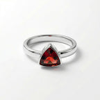 Garnet Trilion Ring: Sterling Silver, January Birthstone