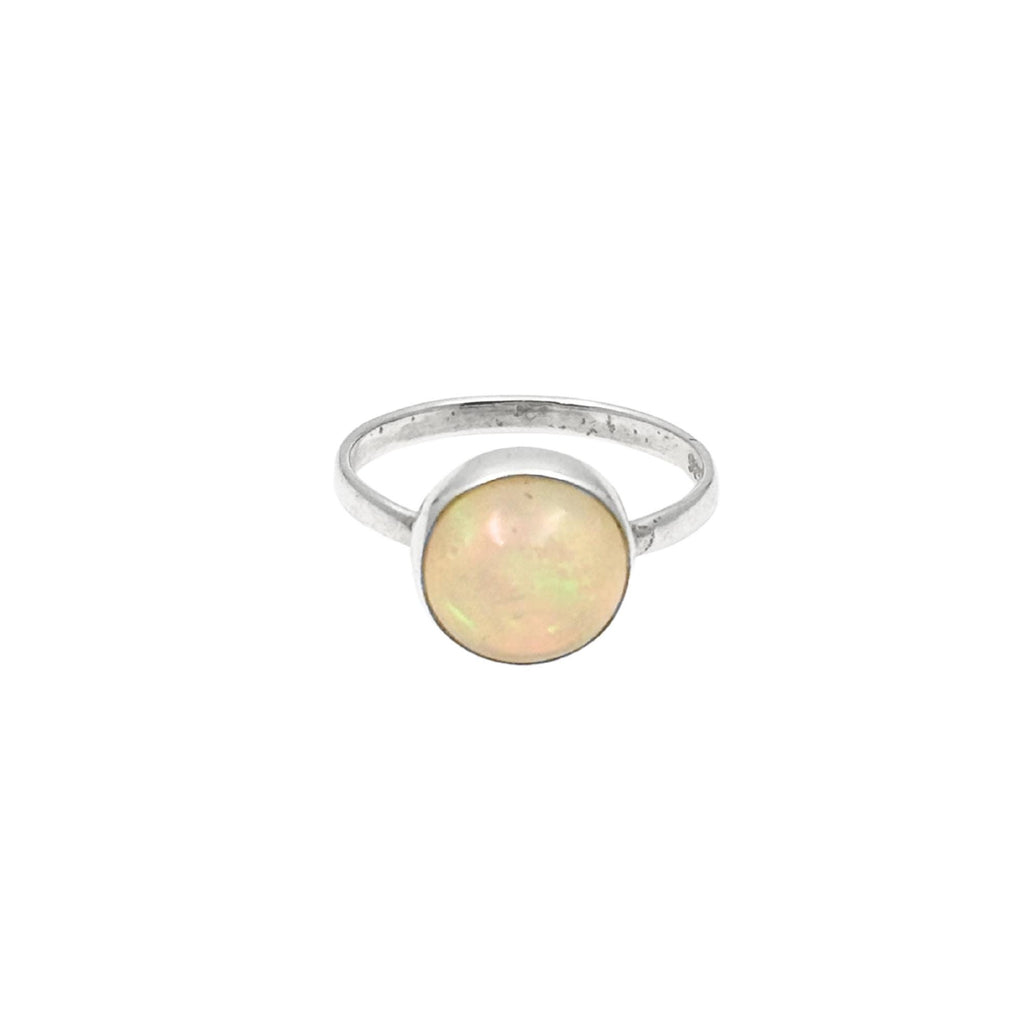 Opal Round Ring – 925 Sterling Silver, Natural Opal Cabochon, Handmade Statement Jewelry