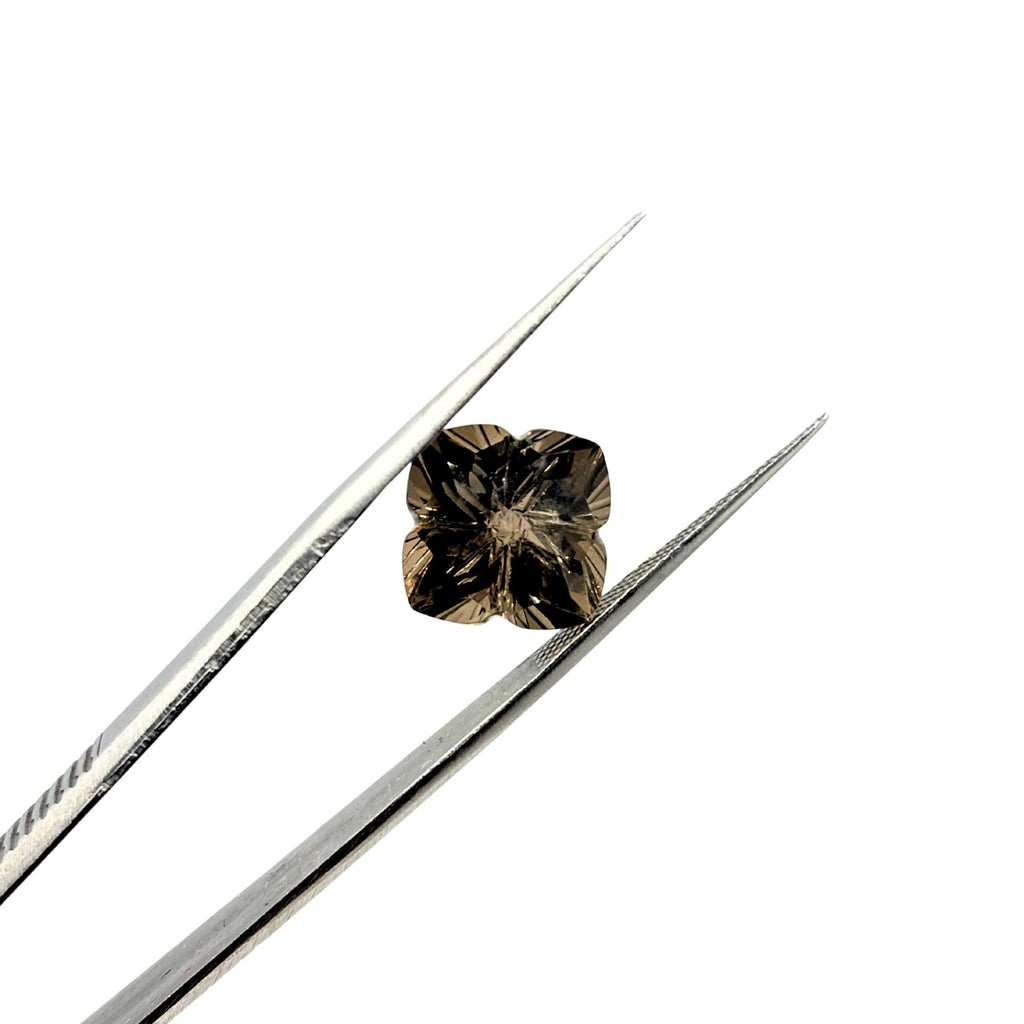 Smoky Quartz Gemstone Pair – Deep Brown Flower Cut Stones