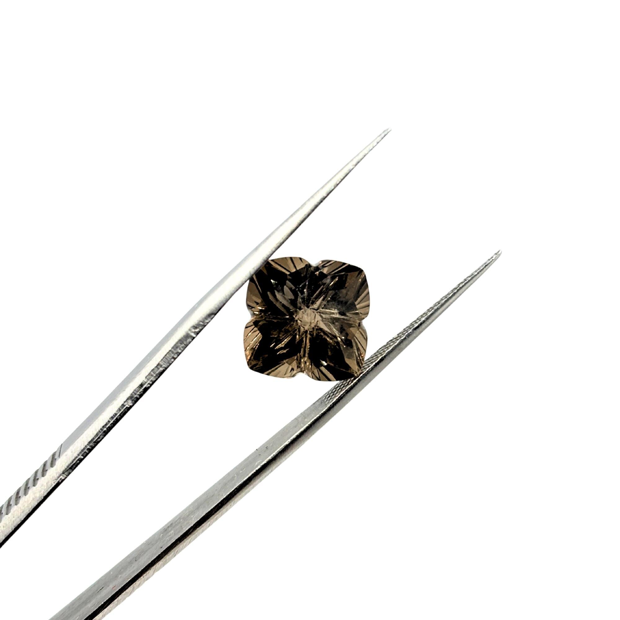 Smoky Quartz Gemstone Pair – Deep Brown Flower Cut Stones