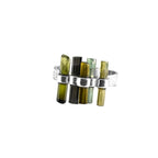 Raw Green Tourmaline Bar Ring: Sterling Silver Minimalist Stacking Ring