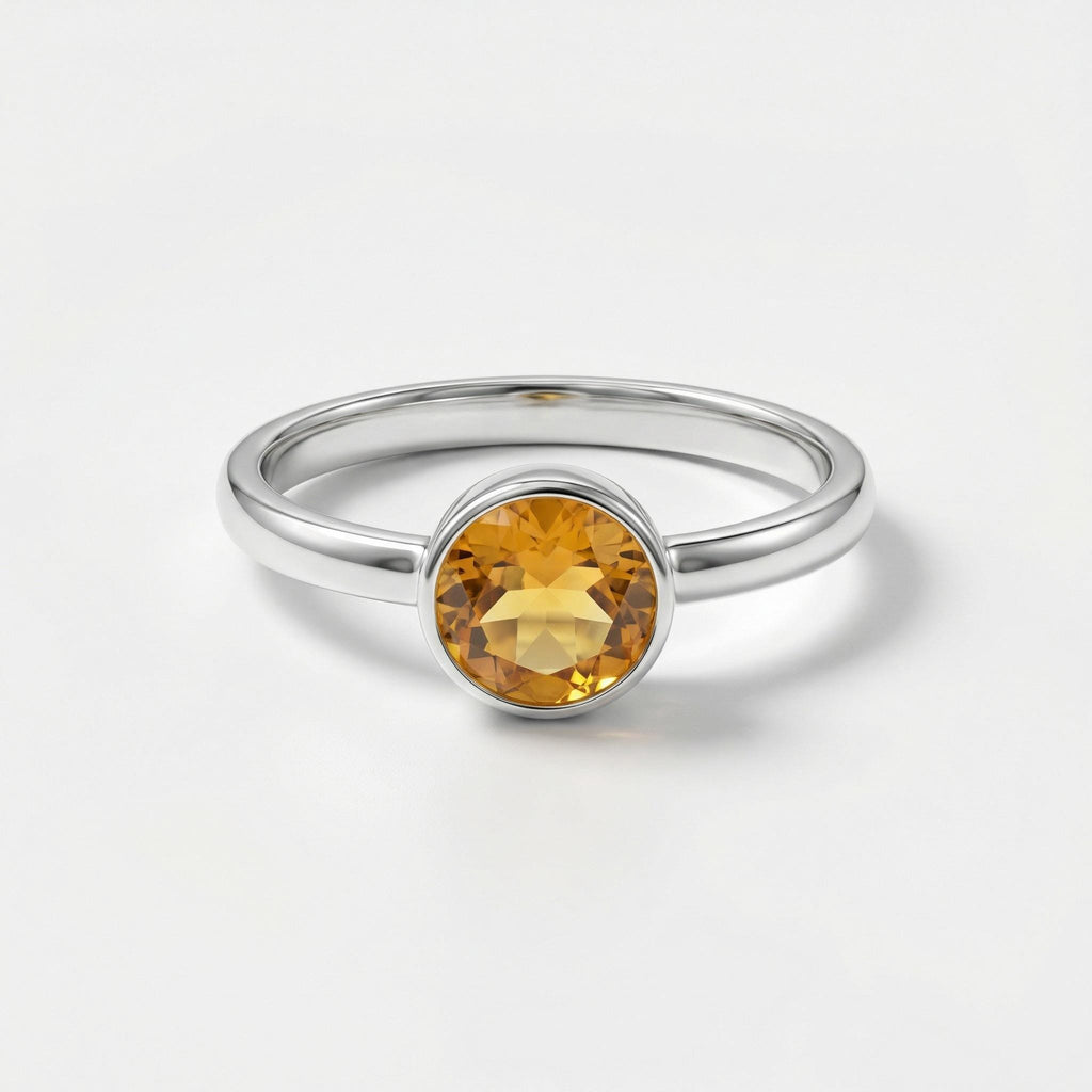 Citrine Ring: Minimalist Sterling Silver Gemstone - November Birthstone