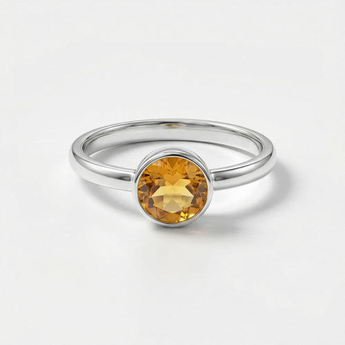 Citrine Ring: Minimalist Sterling Silver Gemstone - November Birthstone