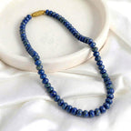 16 Inch Lapis Lazuli Necklace, Pyrite Faceted Rondelle Beads 7-9MM, Blue Gemstone Beaded Necklace, Gift for Her
