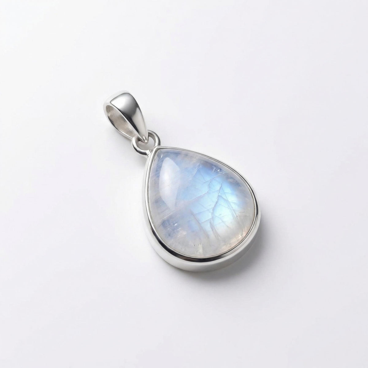 Teardrop Moonstone Pendant – Bezel Set Sterling Silver, Minimalist Boho Necklace
