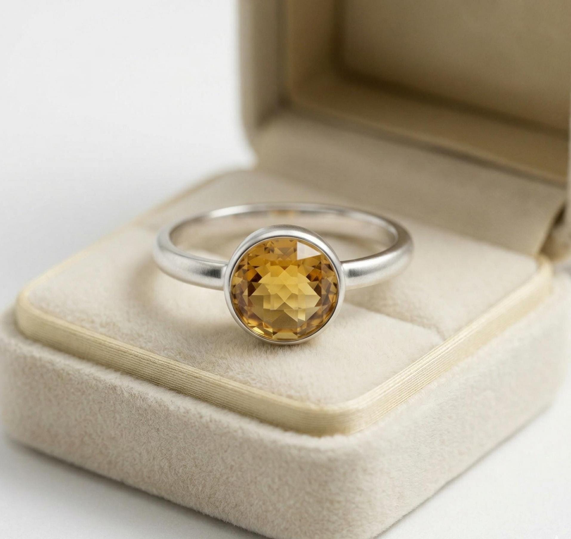 Citrine Ring: Minimalist Sterling Silver Gemstone - November Birthstone