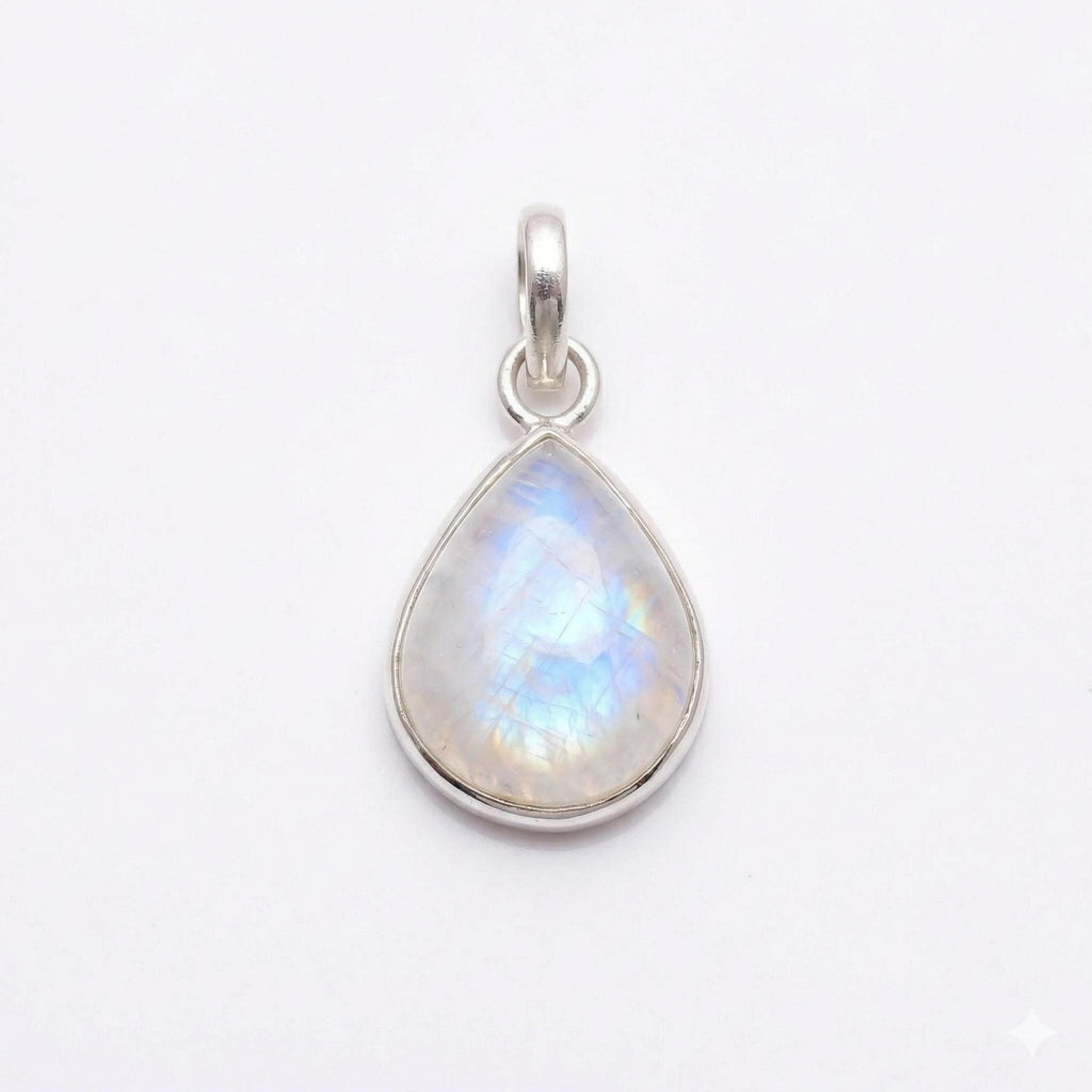Teardrop Moonstone Pendant – Bezel Set Sterling Silver Boho Necklace
