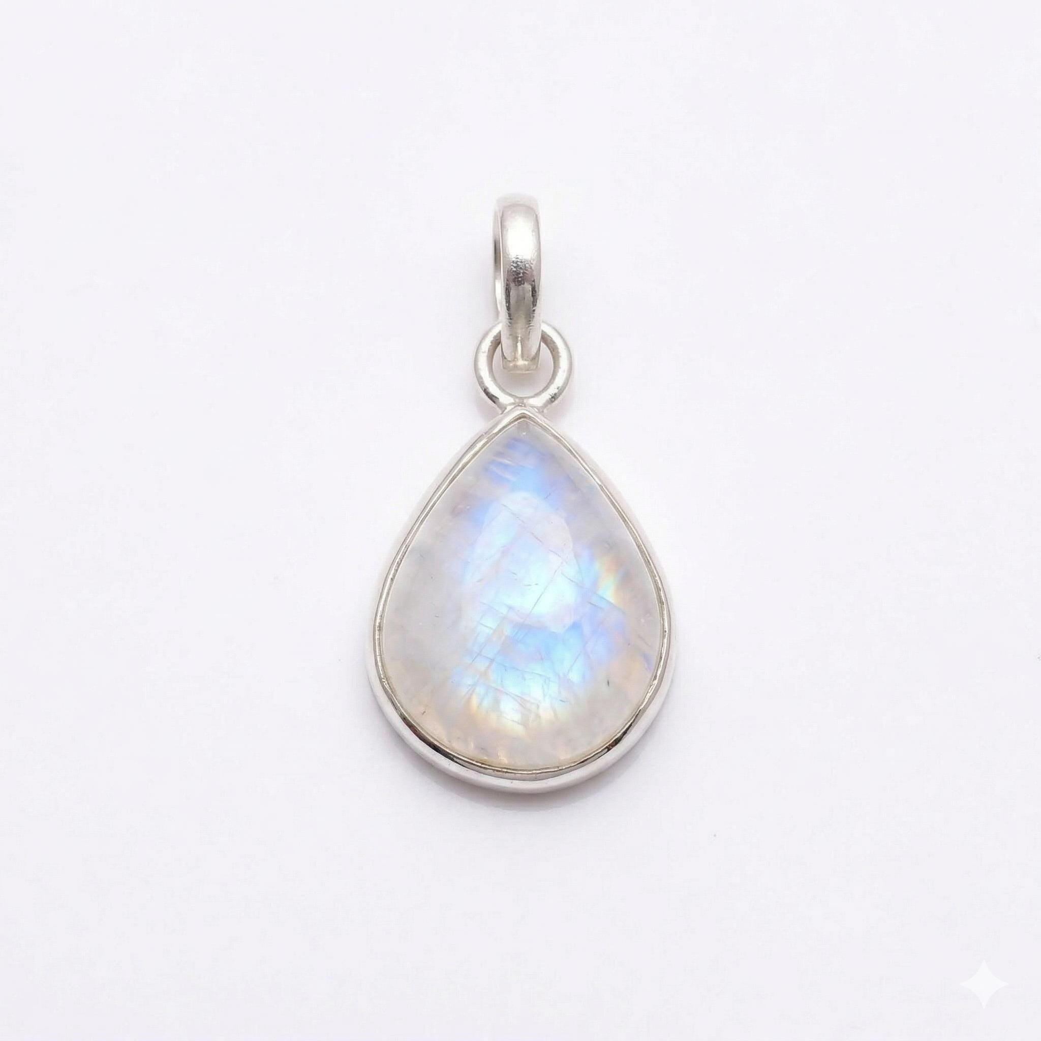 Teardrop Moonstone Pendant – Bezel Set Sterling Silver Boho Necklace