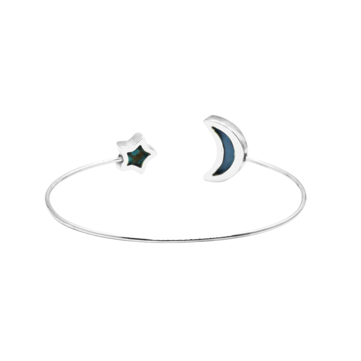 Blue Opal Turquoise Moon Star Bracelet | Sterling Silver Celestial Boho Cuff Bangle