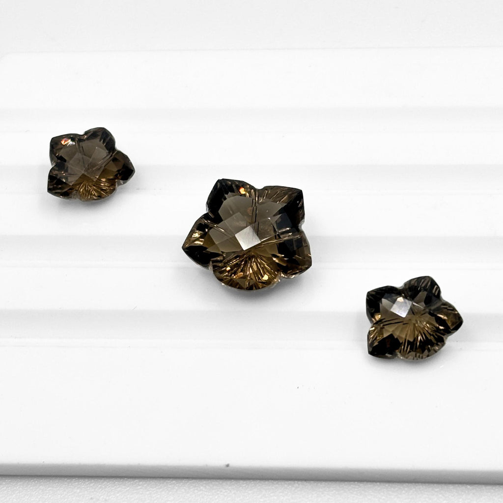 Smoky Quartz Gemstone Pair – Flower Cut, Deep Brown Matched Stones