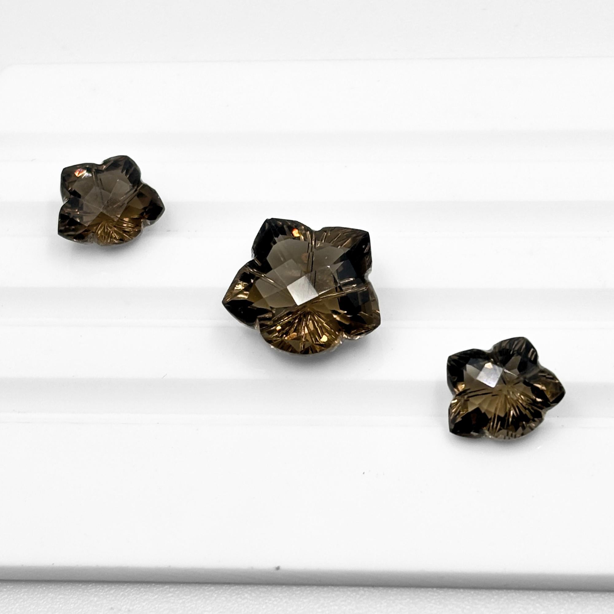 Smoky Quartz Gemstone Pair – Flower Cut, Deep Brown Matched Stones