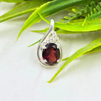 Garnet Oval CZ Pendant in 925 Sterling Silver – Deep Red January Birthstone Necklace, Elegant Gemstone Jewelry Gift for Her