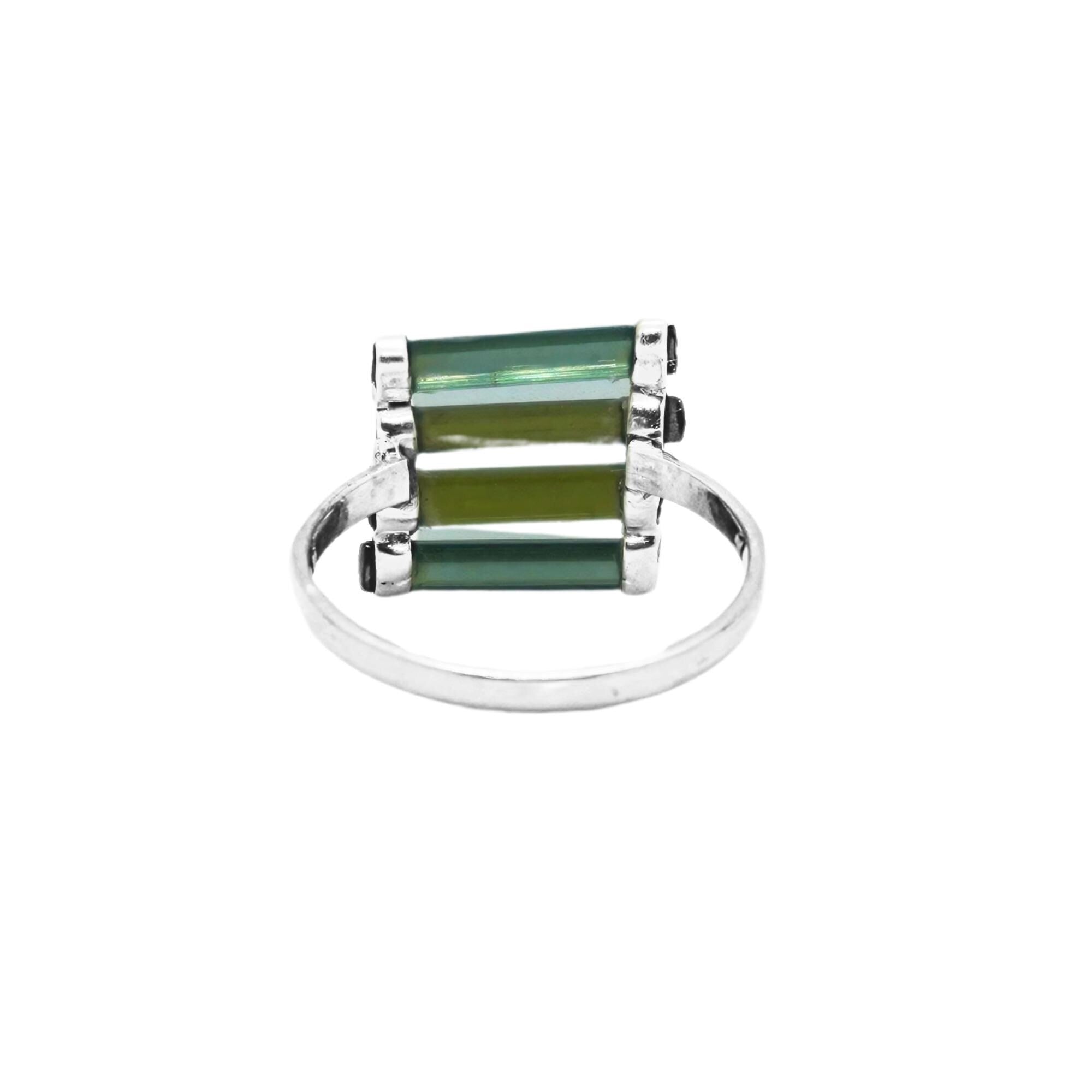 Raw Green Tourmaline Bar Ring: Sterling Silver October Birthstone