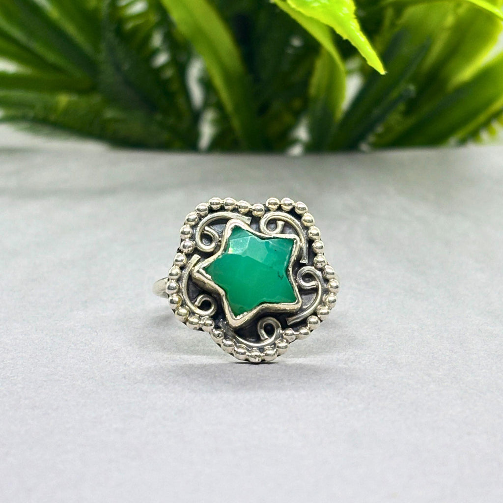Green Onyx Star Ring: 925 Sterling Silver Celestial Jewelry
