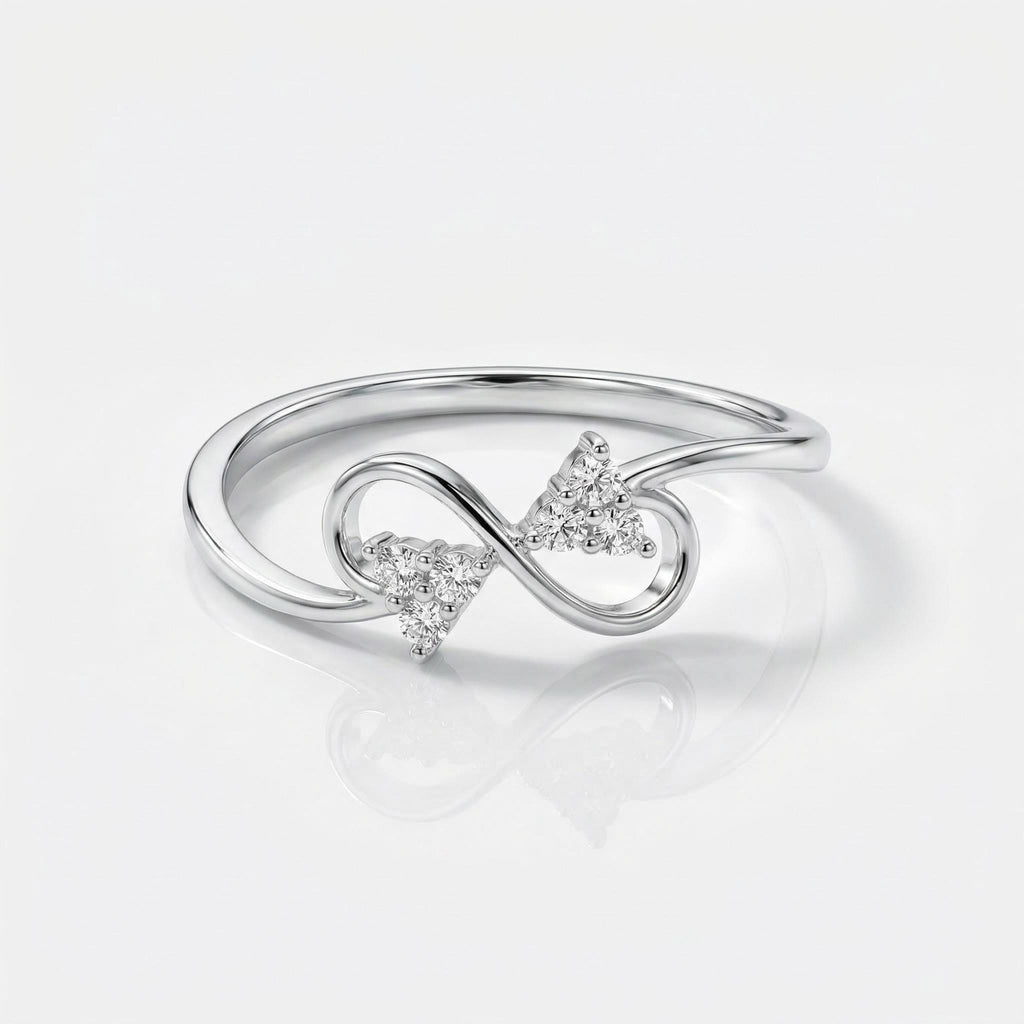 Sterling Silver Infinity Ring – Triangle CZ Accents, Geometric Promise Band