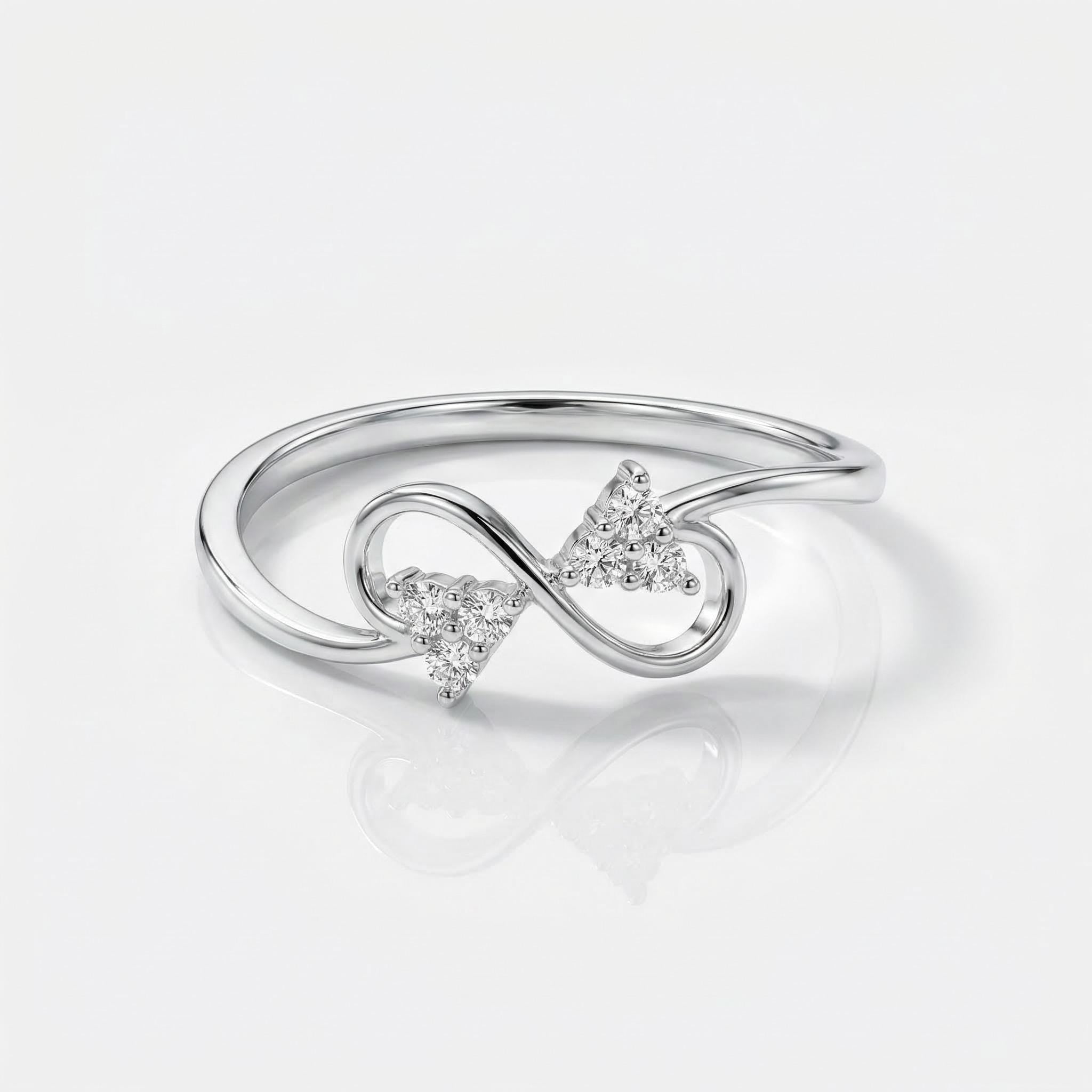 Sterling Silver Infinity Ring – Triangle CZ Accents, Geometric Promise Band