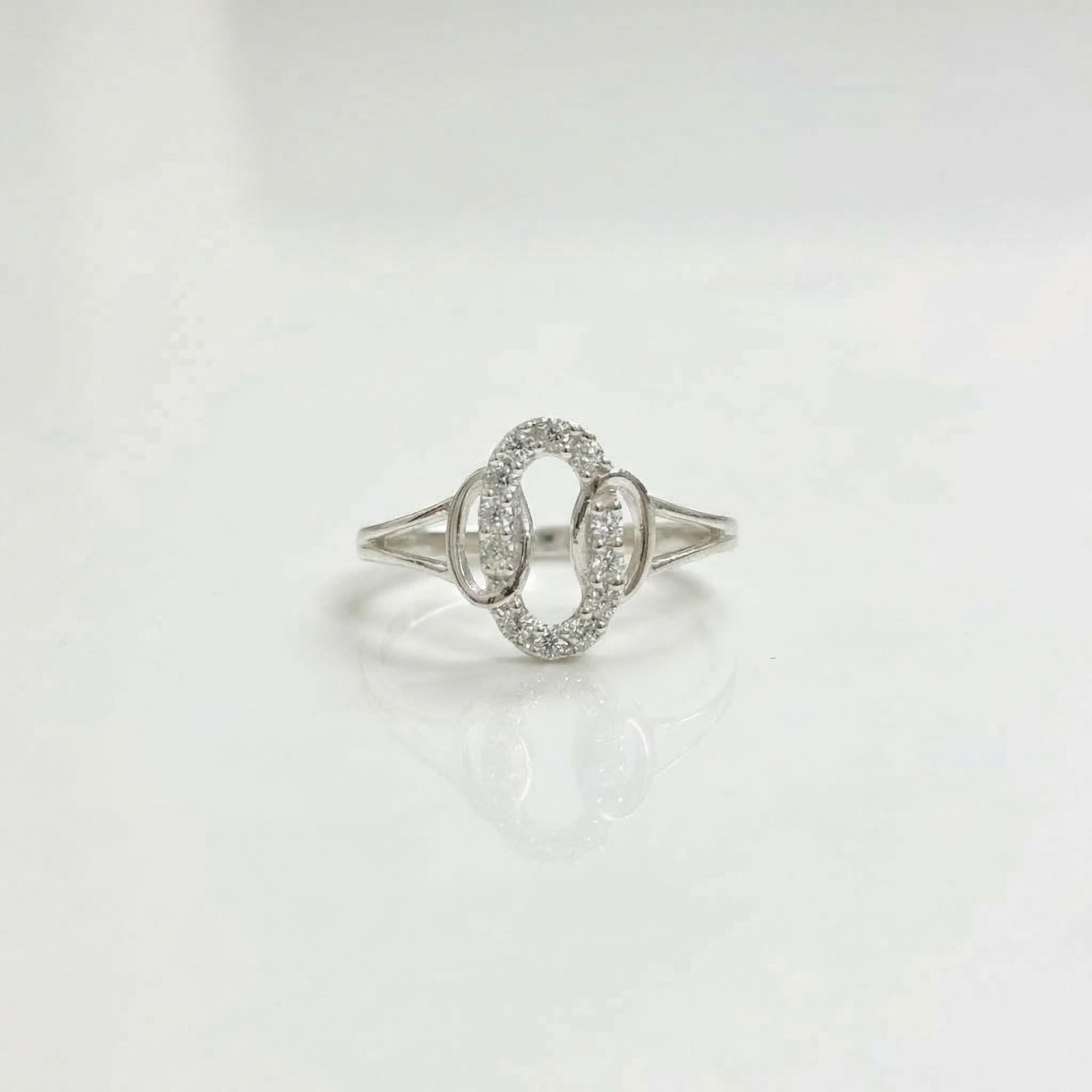 925 Sterling Silver CZ Link Ring, Double Oval Pavé Band, Stackable Chain Jewelry