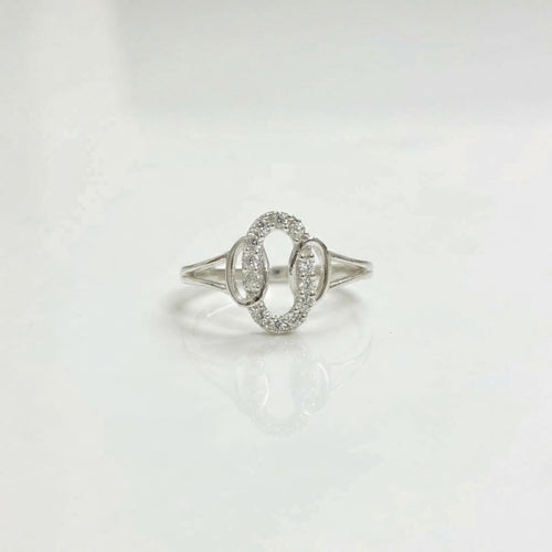 925 Sterling Silver CZ Link Ring, Double Oval Pavé Band, Stackable Chain Jewelry