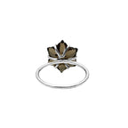Smoky Quartz Flower Ring: 925 Sterling Silver, Hand-Carved Floral Jewelry
