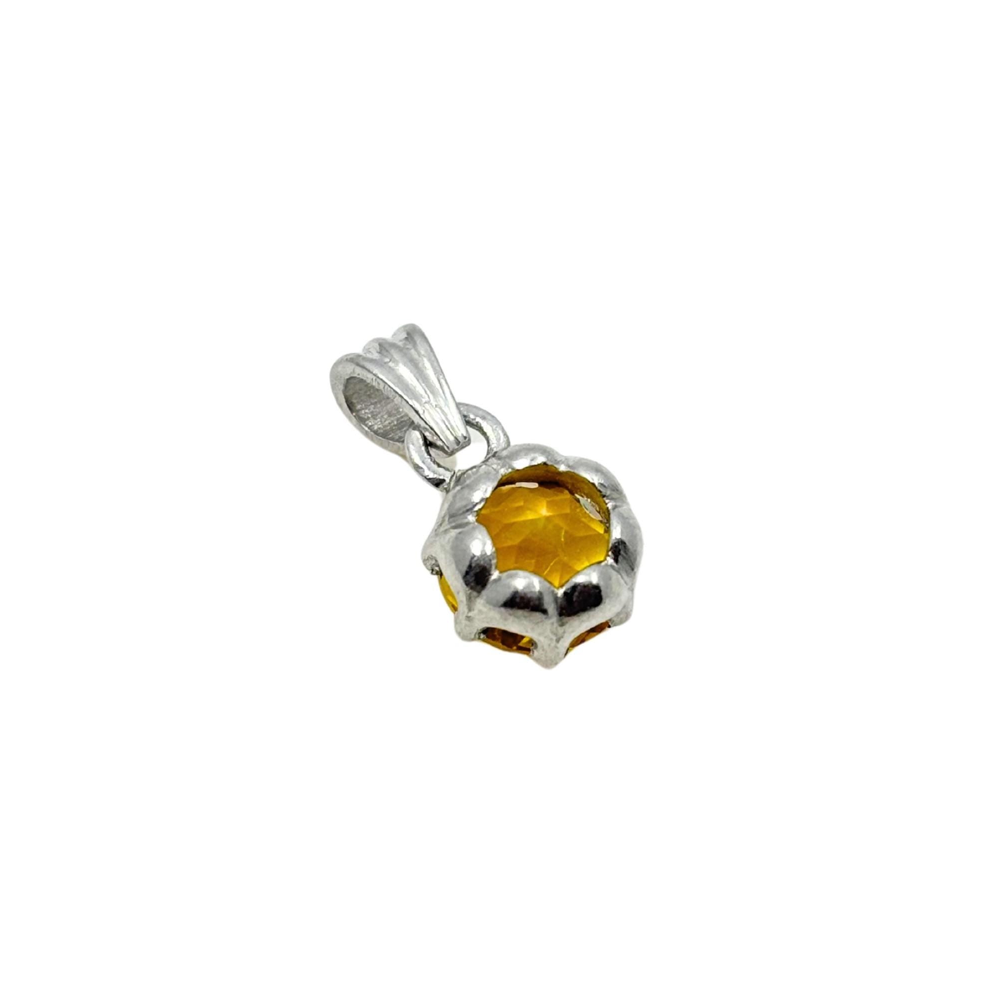 Round Citrine Solitaire Pendant in 925 Sterling Silver – Yellow Gemstone Necklace Charm, Minimalist November Birthstone Jewelry Gift for Her