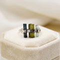 Raw Green & Blue Tourmaline Bar Ring: Handmade Sterling Silver Stacking Ring
