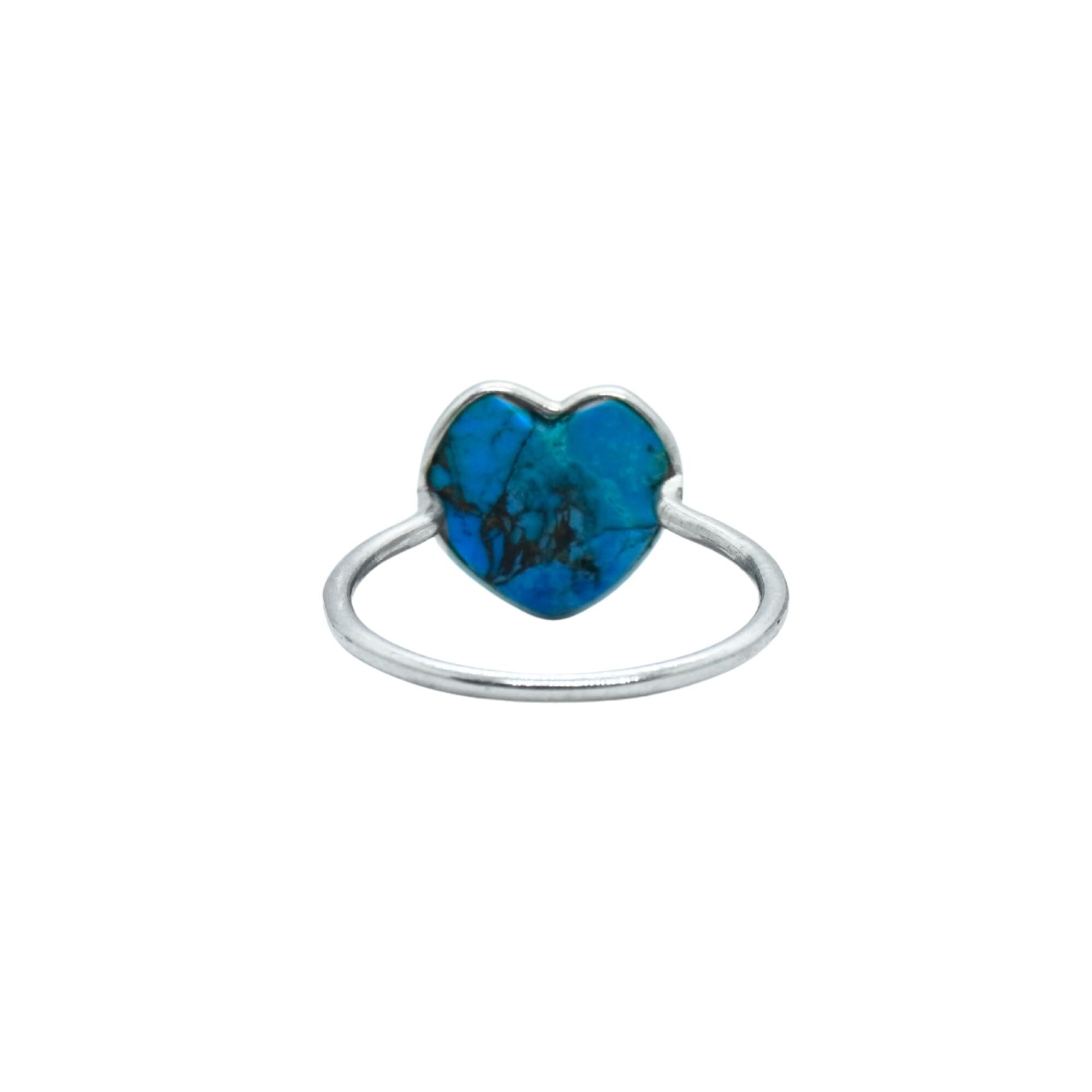 Natural Turquoise Heart Ring | 925 Sterling Silver | December Birthstone | Boho Gemstone Band | Handmade Jaipur