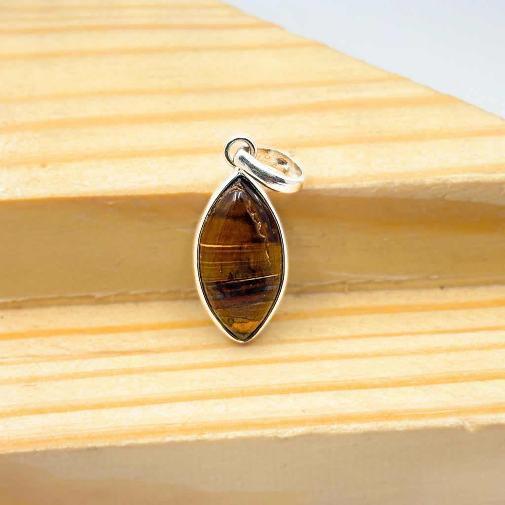 Tiger Eye Pendant Necklace, 925 Sterling Silver Boho Protection Amulet, Healing Crystal Jewelry Gift for Her