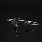 Sterling Silver Labradorite Moon Star Cuff Bangle | Celestial Boho Adjustable Bracelet