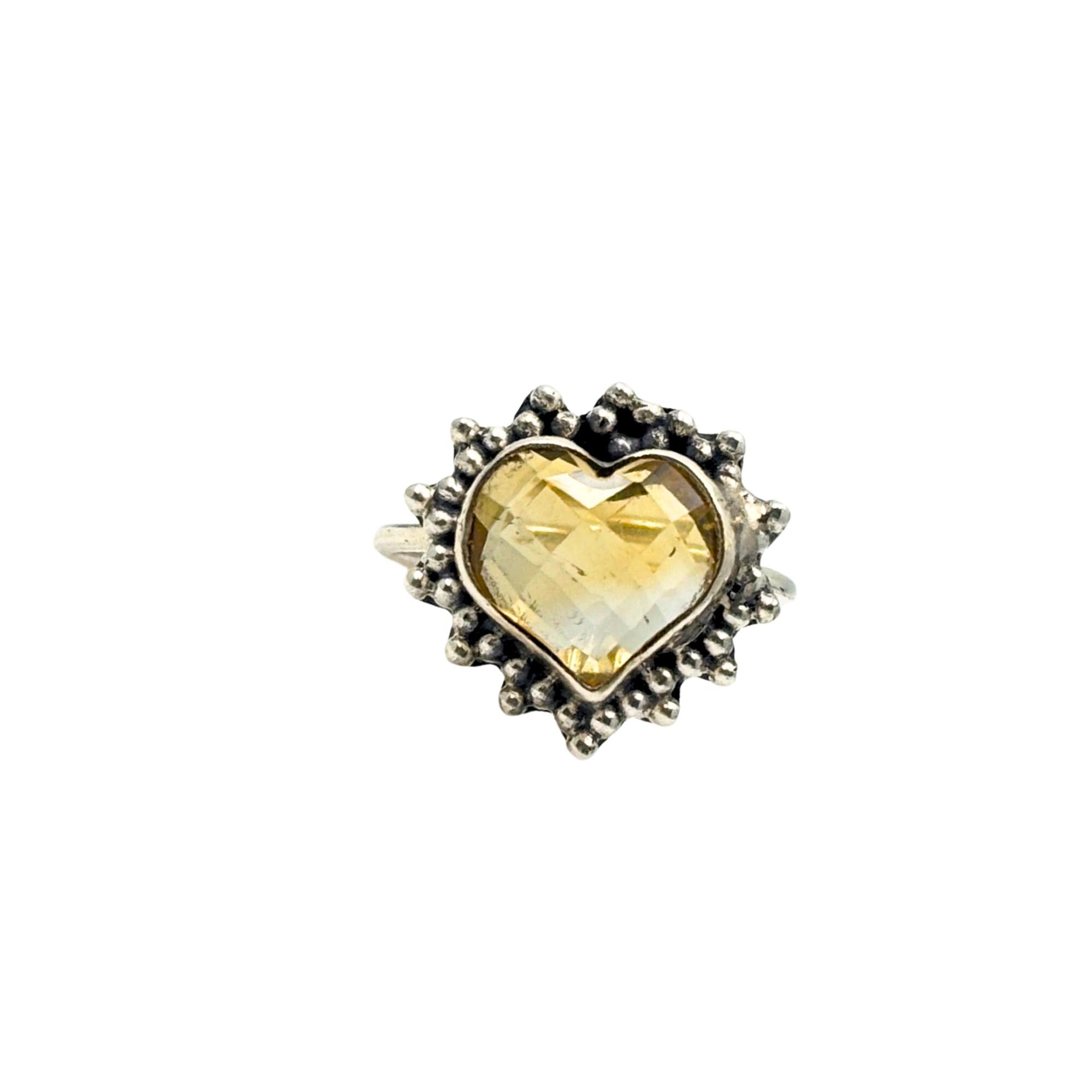 Citrine Heart Ring – 925 Sterling Silver, Faceted Yellow Gemstone, Handmade Promise or Statement Ring